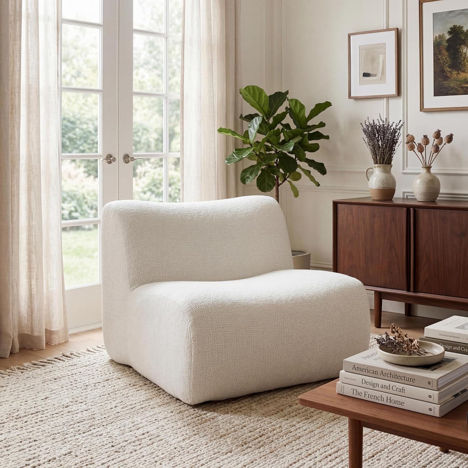 Merax 31.1" Modular Compressed Foam Single Sofa Chair, No Assembly Required, Versatile Sectional Couch Piece, 72H Full Rebound Curved Accent Chair for Living Room, Apartment, Reading Room, Beige