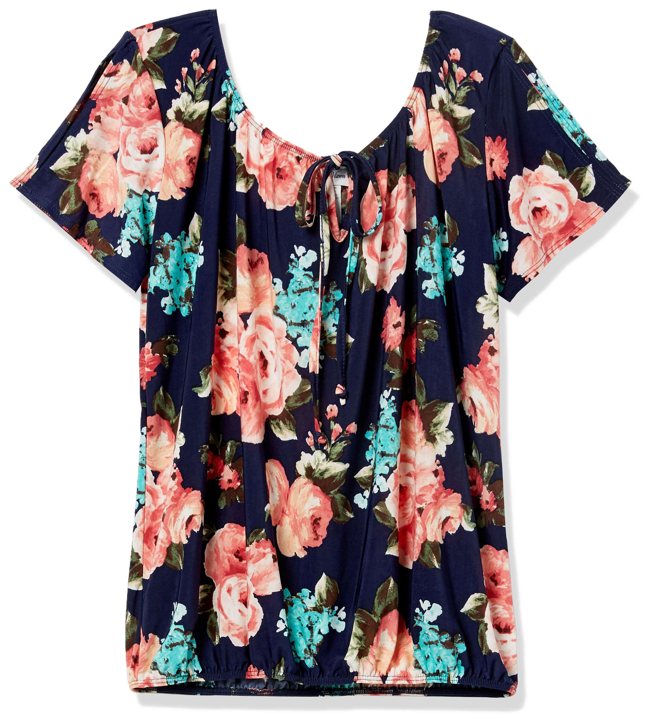 Star Vixen Womens Short Slit Sleeve Keyhole-tie Peasant Top