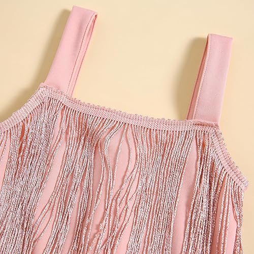 Miniatura 4 de Vestido de lentejuelas para niños, vestido sin mangas con borlas brillantes, vestido de baile latino para fiesta, vestido de baile latino, 1-6T