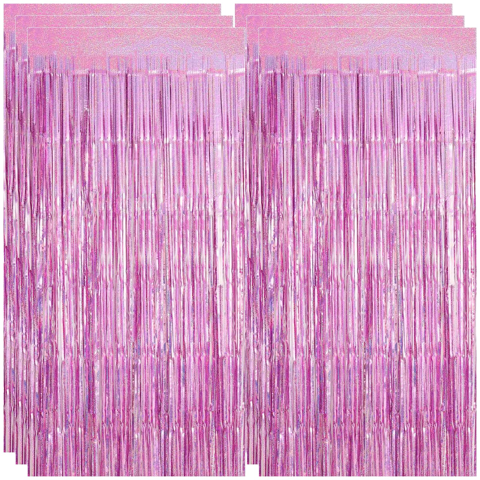 6 Pièces Rideau Anniversaire Rose 1mX2m Rideau Frange Scintillants Rideaux à Franges Rideaux Anniversaire pour le Nouvel An Soirée Disco Mur Photo Fête Mariage Décoration