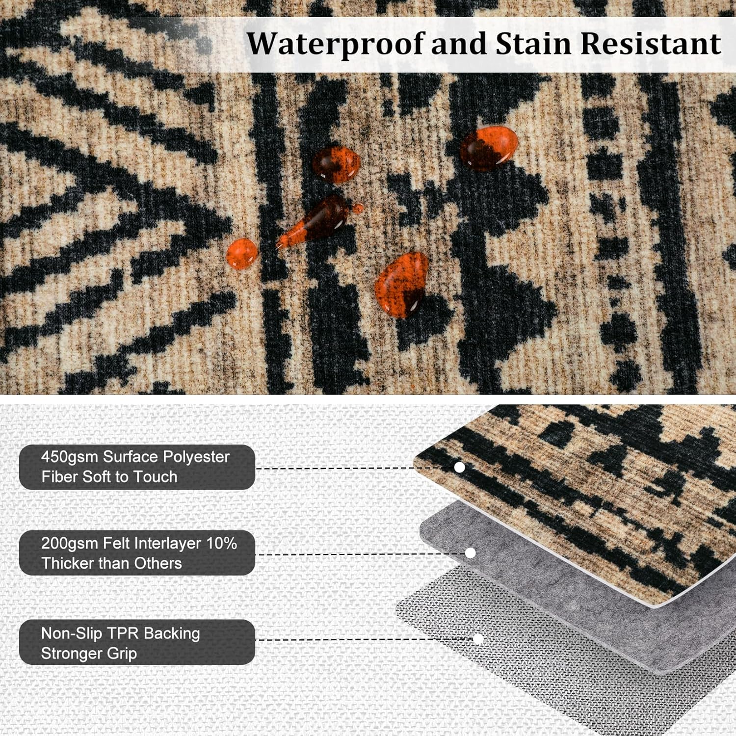 GarveeHome Machine Washable Area Rugs 8x10 Farmhouse Living Room Rugs, Non-Slip Distressed Indoor Floor Carpet, Non-Shedding Soft Low Pile Accent Rugs for Office, Bedroom, Dark Linen Color