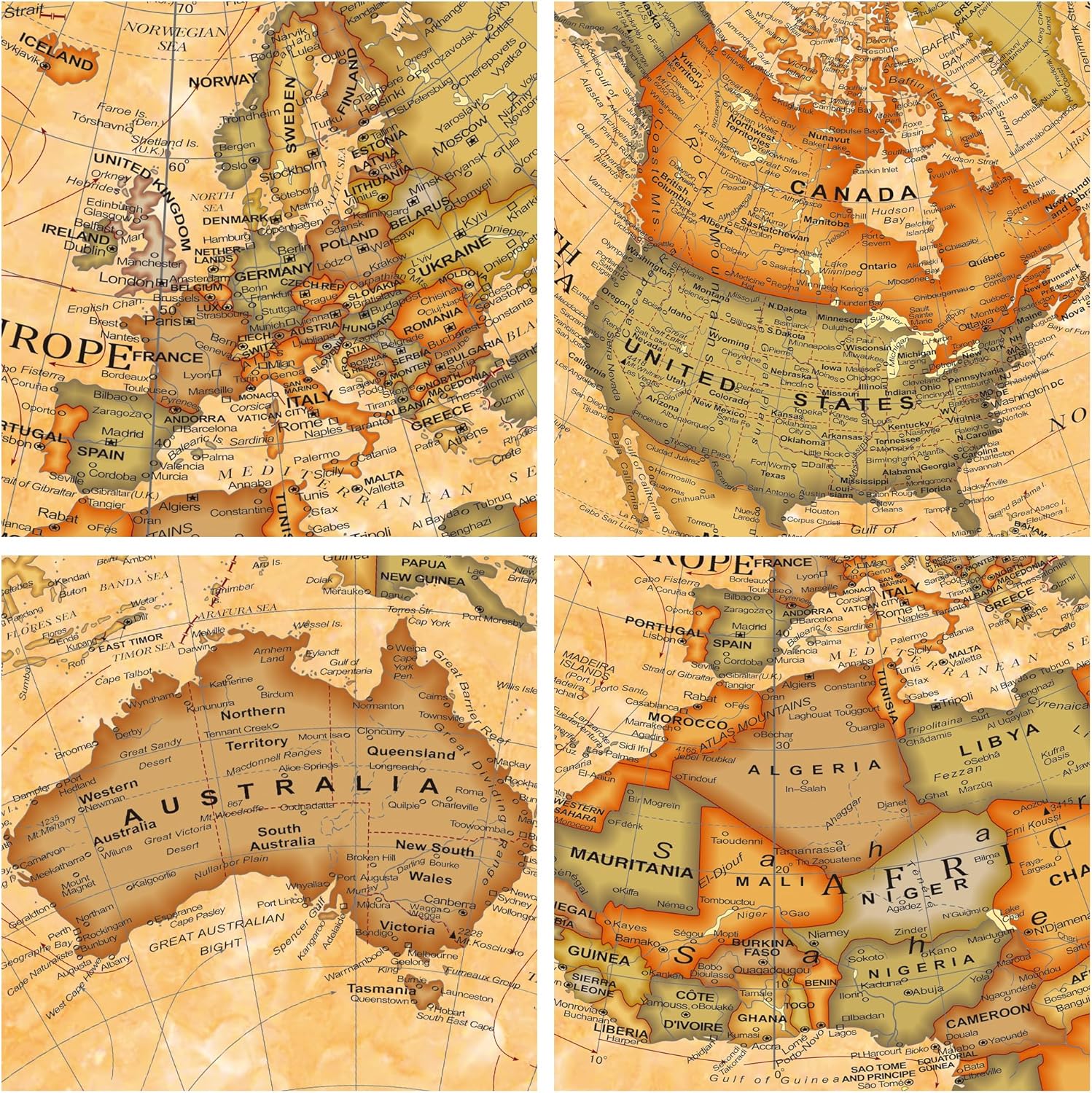Exerz 12" Antique Globe With a Wood Base - Rotating World Globe - Modern Map in Vintage Color 12" Diametre