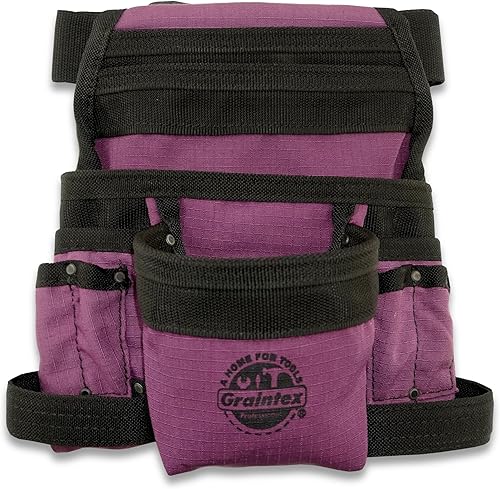 GRAINTEX CS2438 Bolsa de herramientas de acabado de bolsillo de 10 bolsillos Lona Rip-stop de color morado con cinturón de correas de 2 pulgadas