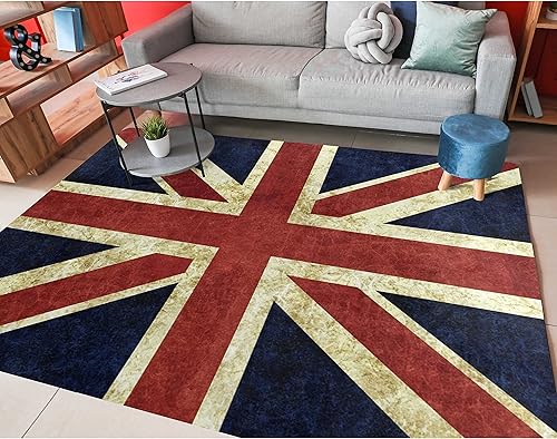 ALAZA Retro Union Jack - Alfombra antideslizante de 4 x 5 pies para sala de estar, comedor, dormitorio, cocina, pasillo, oficina, decoración moderna
