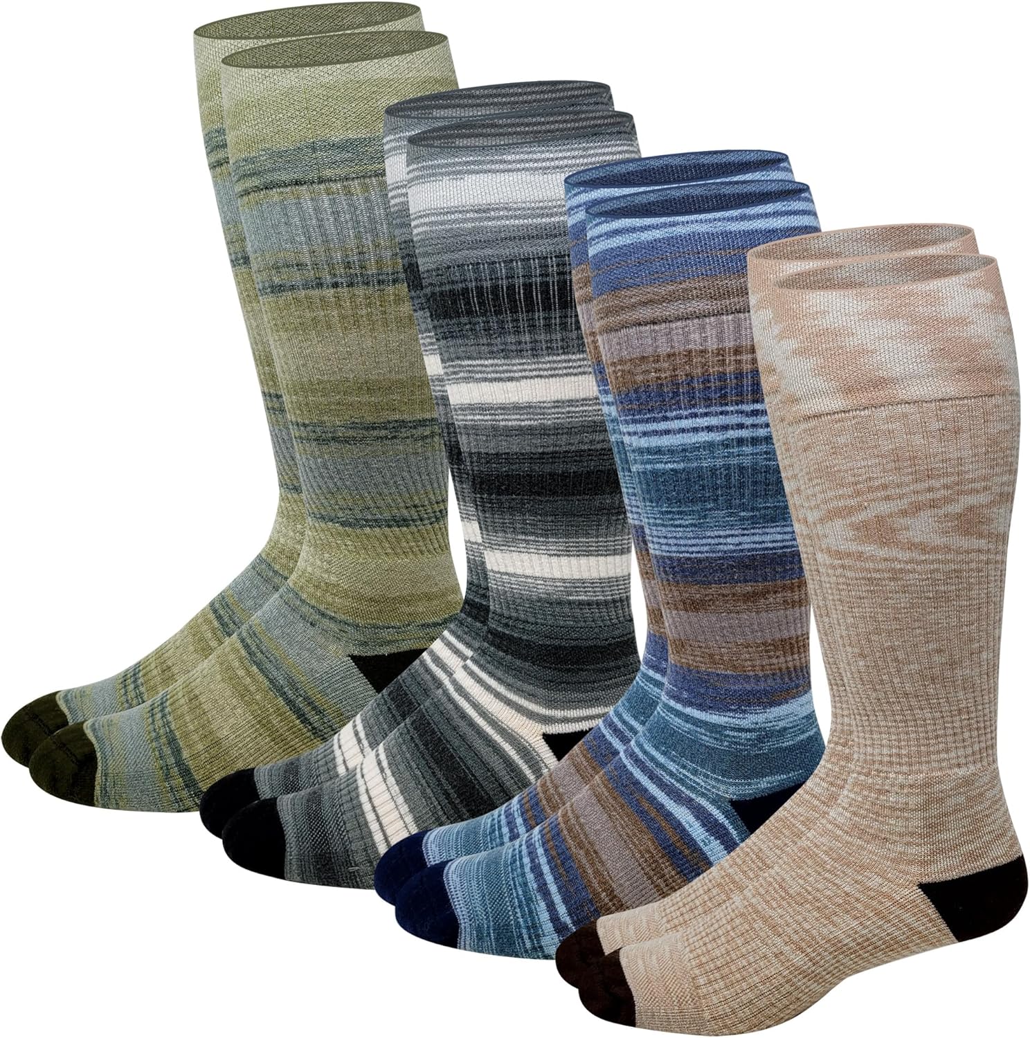 Different Touch Wool Compression Knee High Socks, 4 Pairs, for Hiking Skiing Winter Activities, Outdoor Performance