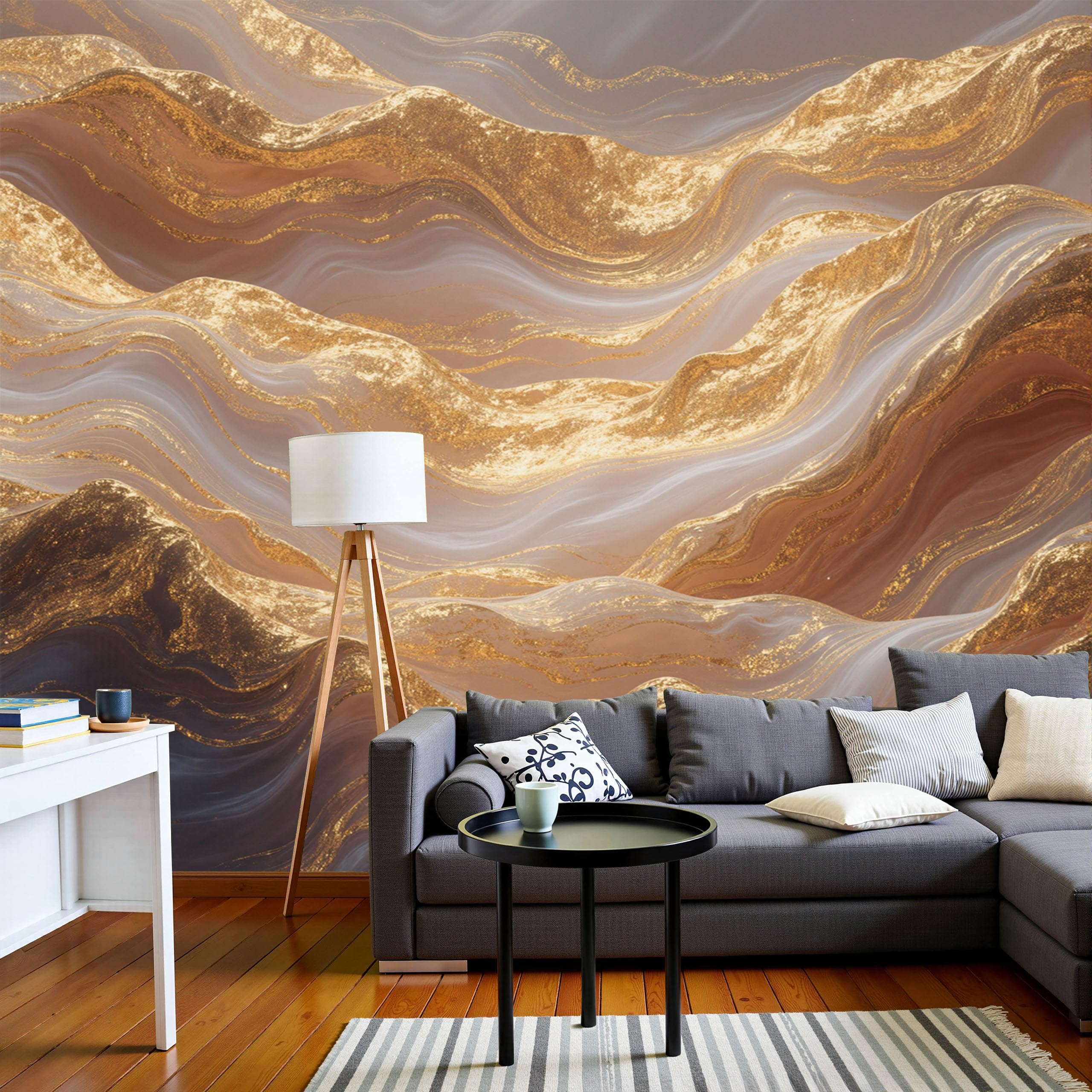 Papier peint panoramique montagnes beige pour décoration salon et chambre 3D