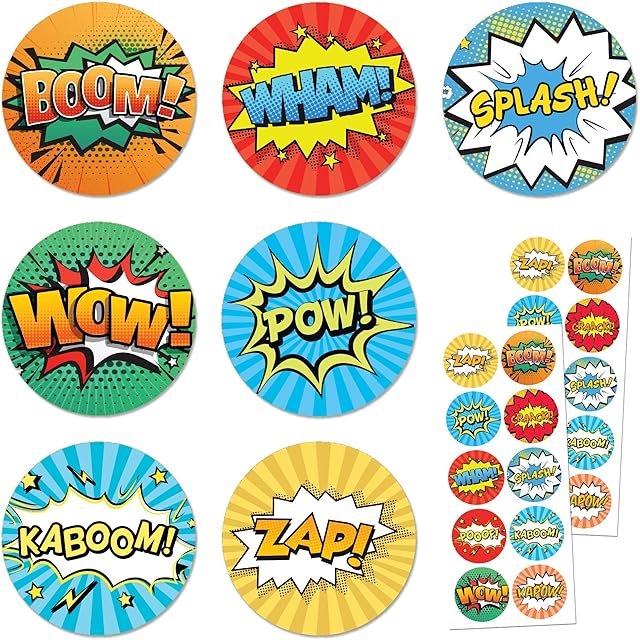 TownStix Superhero Comic Stickers - 20 Sheets, 200 Stickers