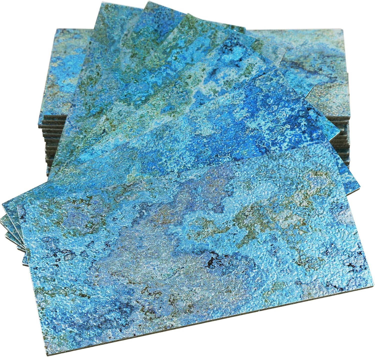 HomeyMosaic 100-Pieces Metal Backsplash Peel and Stick Subway Tile Stick on Kitchen Bathroom Fireplace in Aquamarine Blue,3in. x 6in. 100 Aquamarine Blue