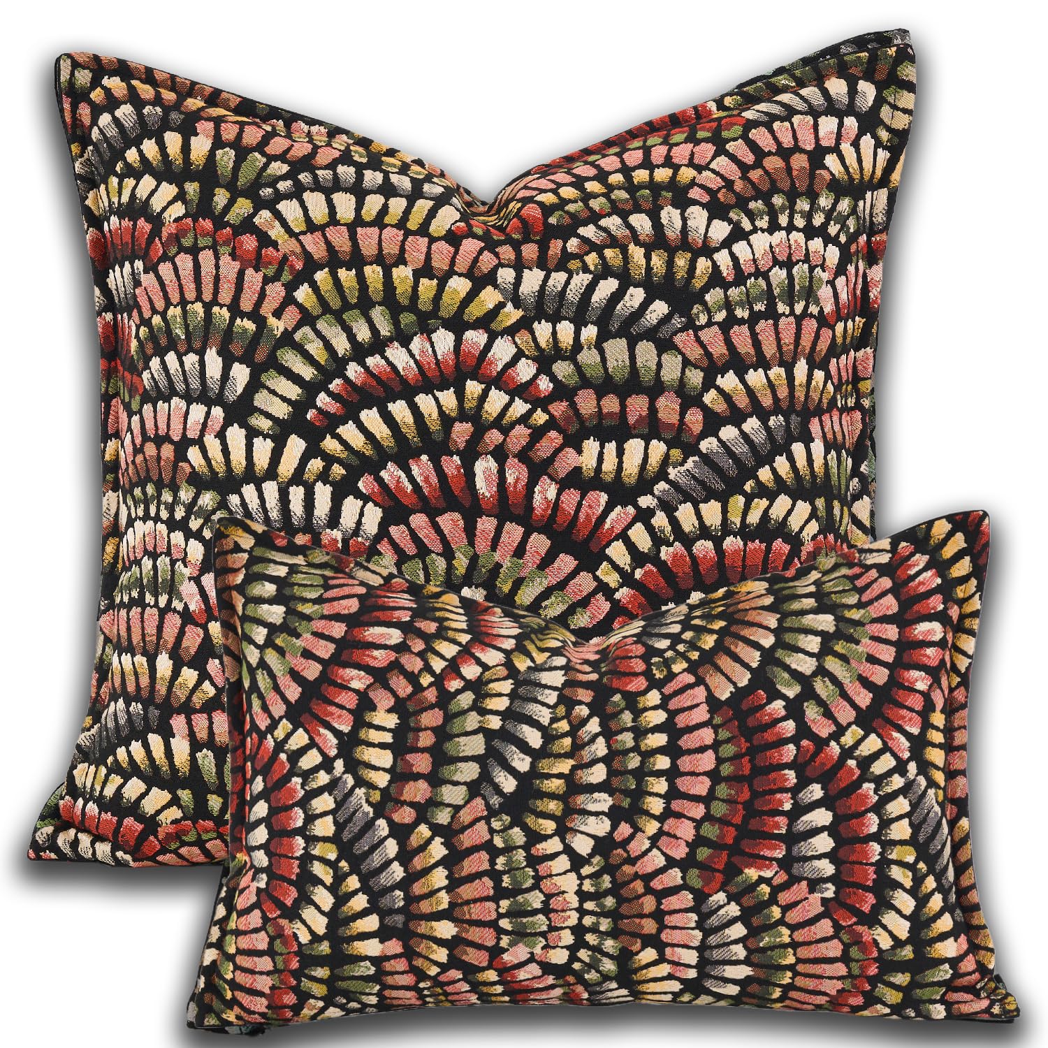 Yonous Coral Premium Series Rainbow Feather Jacquard Cushion Covers，‌Luxurious Cotton-Linen Front & Dutch Velvet Back Cushion Case For Home Décor, Covers Only, 12X20 Inch / 30 X 50 Cm