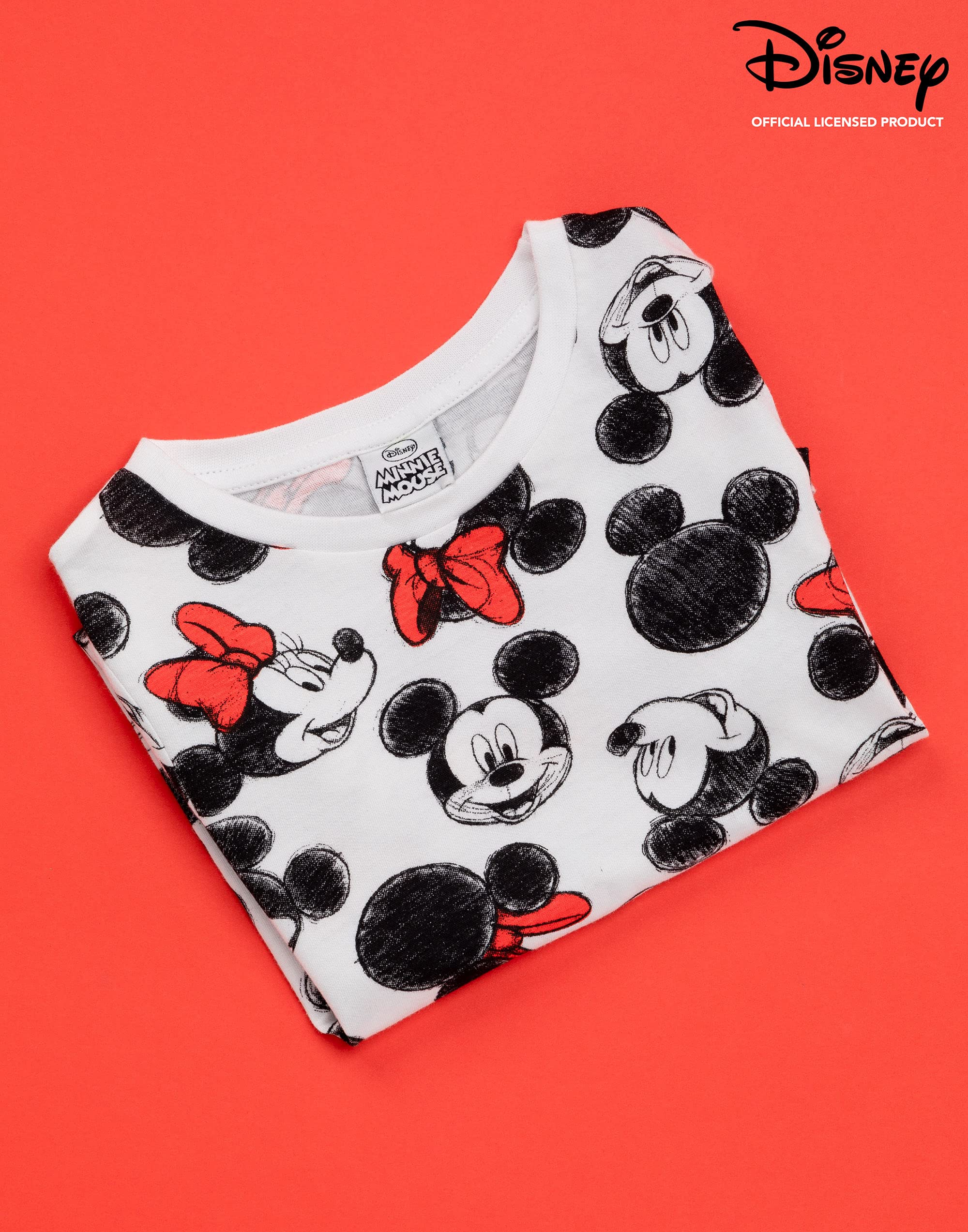 Disney T-Shirt Mickey Et Minnie Mouse Fille Mignon Top Noeud Noir Blanc Et Rouge