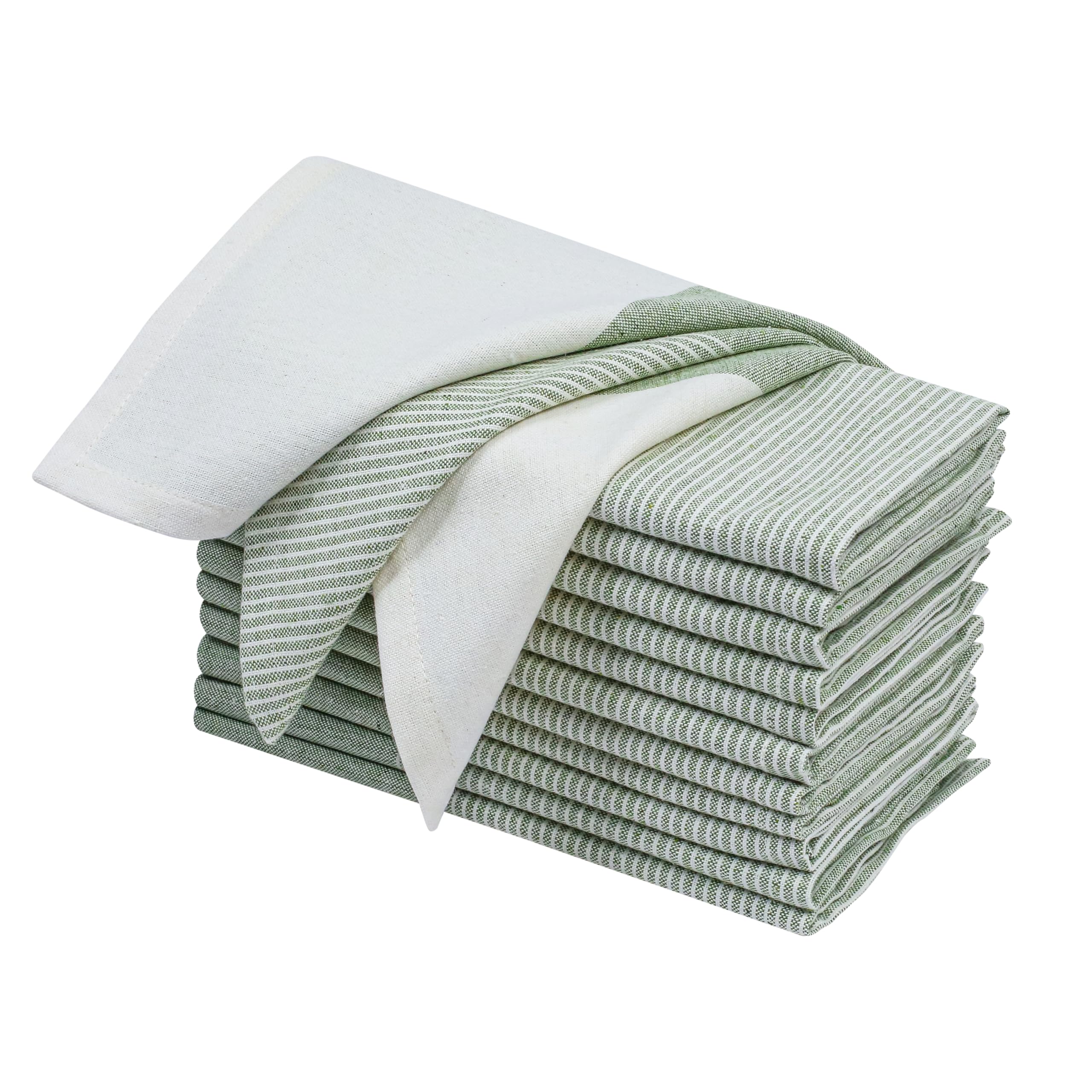 Palisa 100% Cotton Cloth Dinner Napkins [Pack of 12, Green] Striped Pattern Reusable Table Linen Napkins for Home & Kitchen | Parties & Farmhouse
