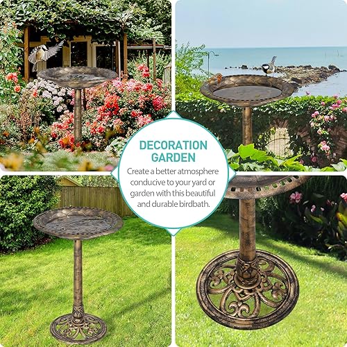 Miniatura 9 de ZenStyle Pedestal de baño de pájaros de resina de 28 pulgadas de alto para decoración de jardín al aire libre (bronce)