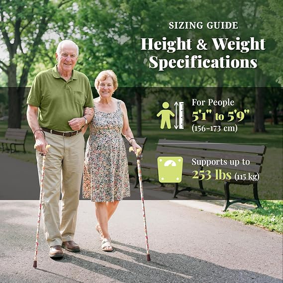 Merry Sticks Lightweight Foldable Walking Canes for Women and Men, Adjustable & Collapsible Walking Stick for Seniors, Balancing Mobility Aids, Ergonomic Handle & Wrist Strap - Berries