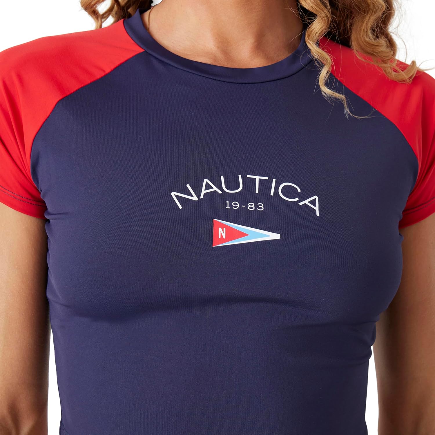 Nautica Women's Cropped Rashguard – Quick-Dry, UPF+, Swim Shirt, Pool, Beach, Hiking, Yoga, Volleyball
