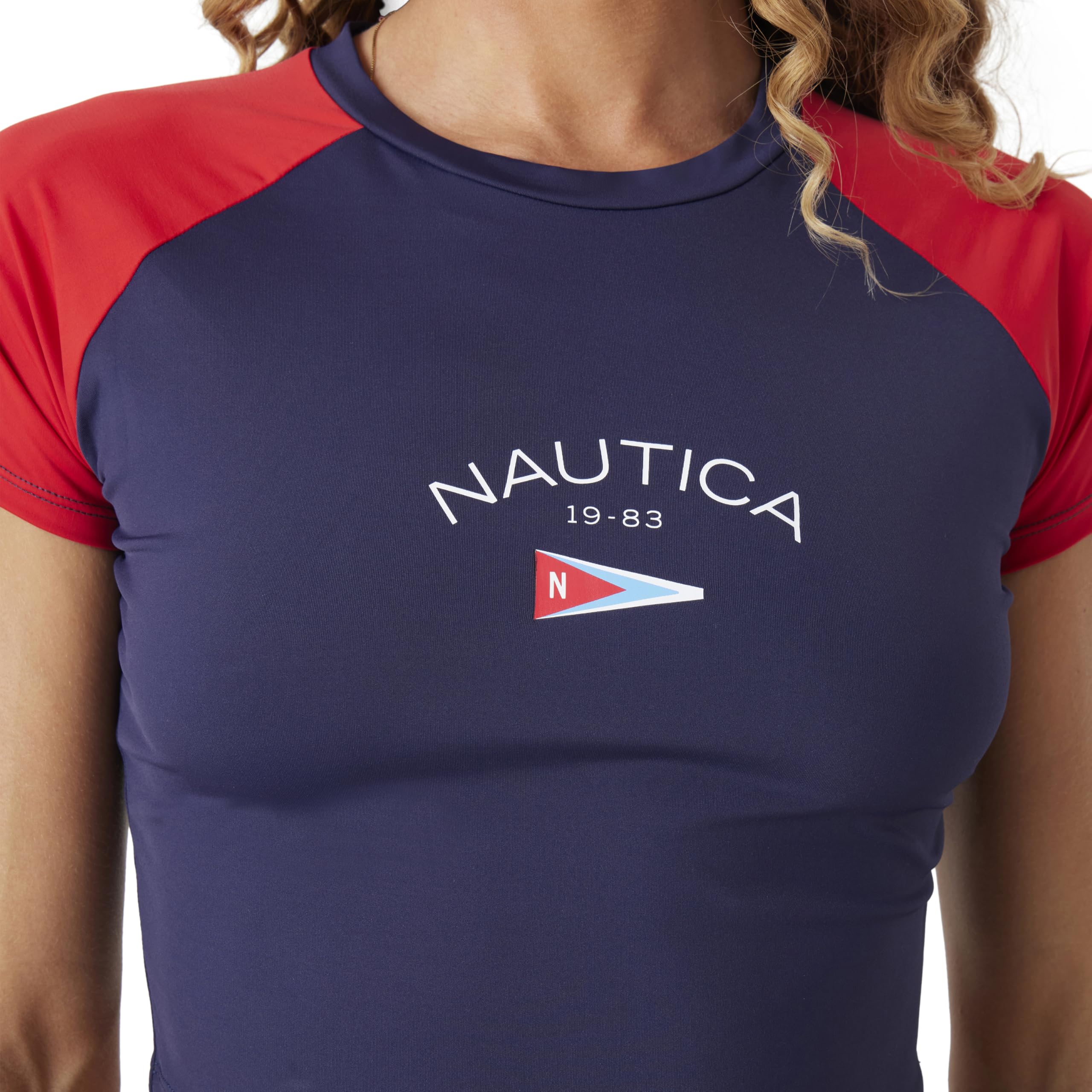Nautica Rash Guard — koszulka Kobiety Cropped Rashguard – Quick-dry, Upf Protection, Swim Shirt, Pool, Beach, Hiking, Yoga, Volleyball