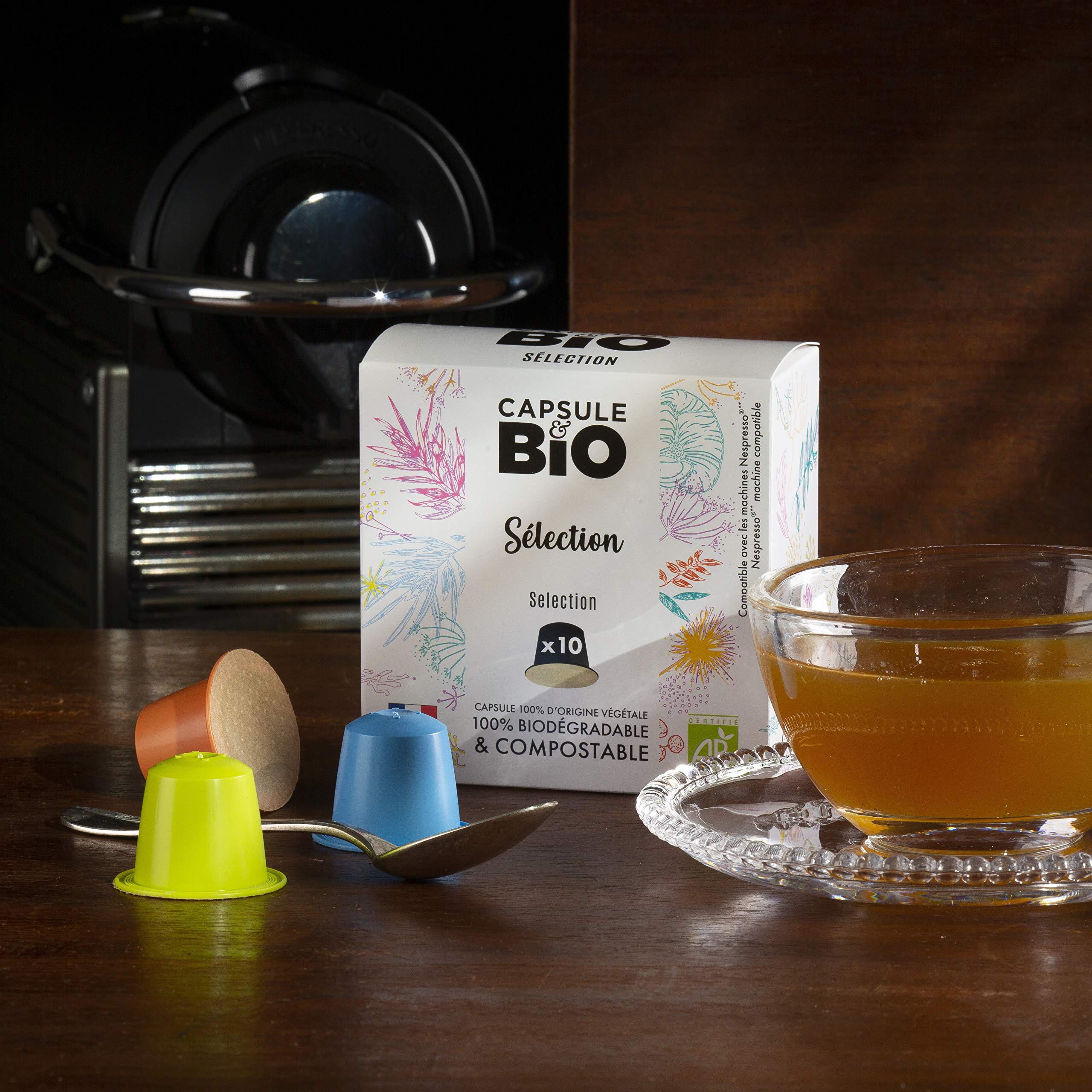 CAPSUL&BIO Variada selección de tés orgánicos – Compatible con máquinas de cápsulas Nespresso – 10 cápsulas biodegradables, 100% vegetales, rápido y saludable, fabricado en Francia.