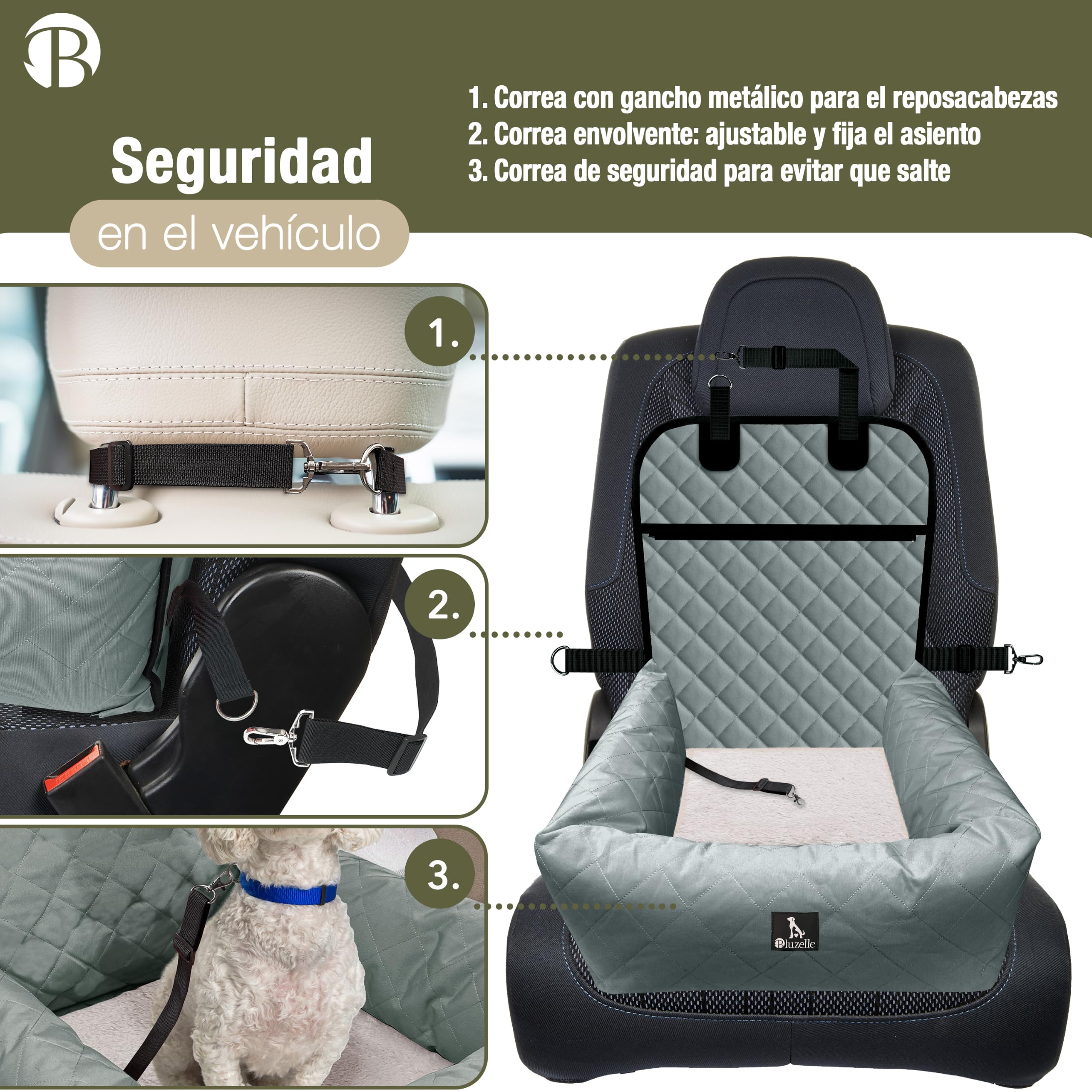 Asiento Coche para Perros, 2-in-1 Cama Perro para Perros Pequeños & Medianos, Funda Lavable e Cojín Extraíble, Tejido Oxford Impermeable Suelo Antideslizante, Silla Mascotas, Color:Gris