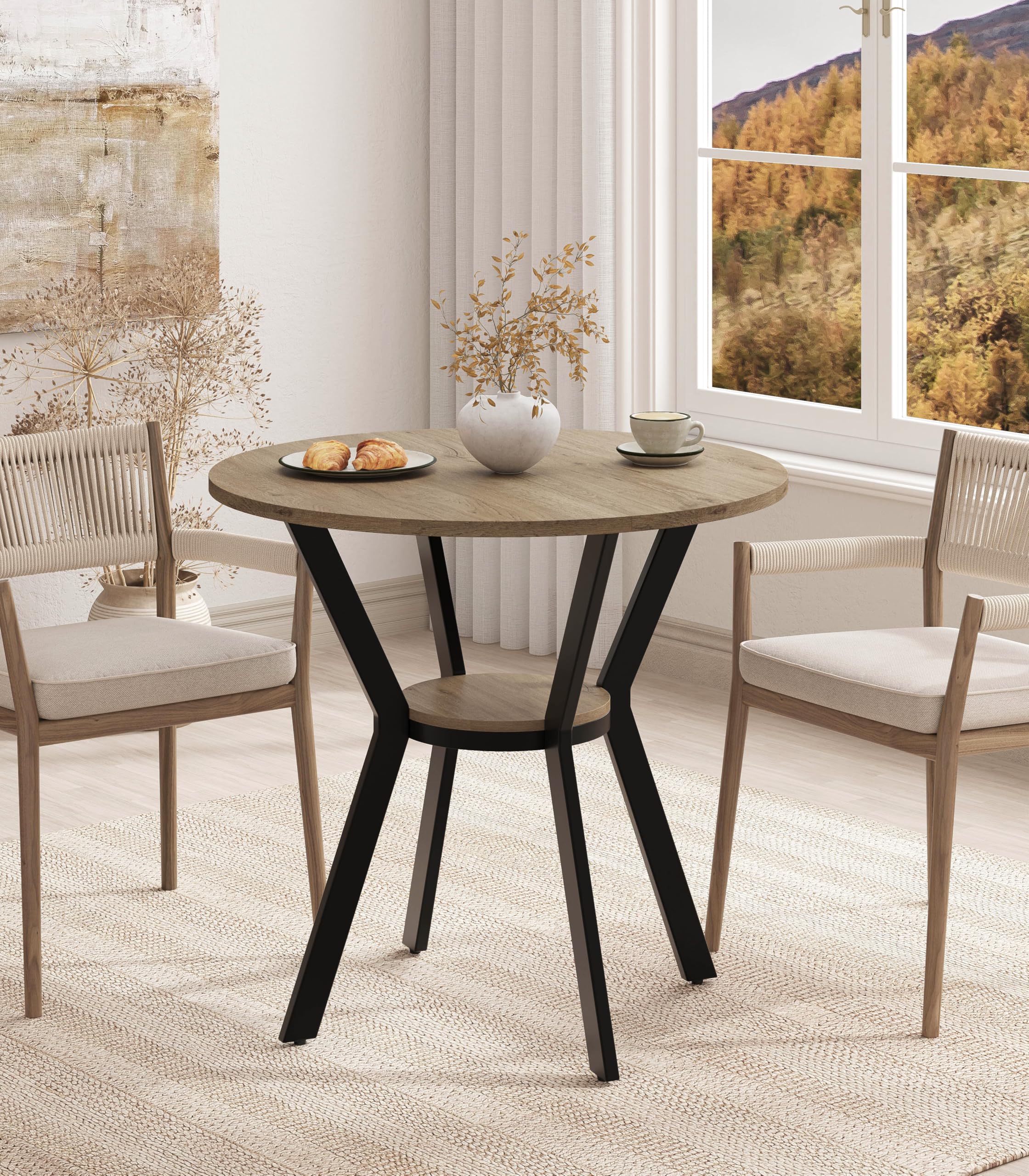 MECHYIN Round Dining Table with Storage