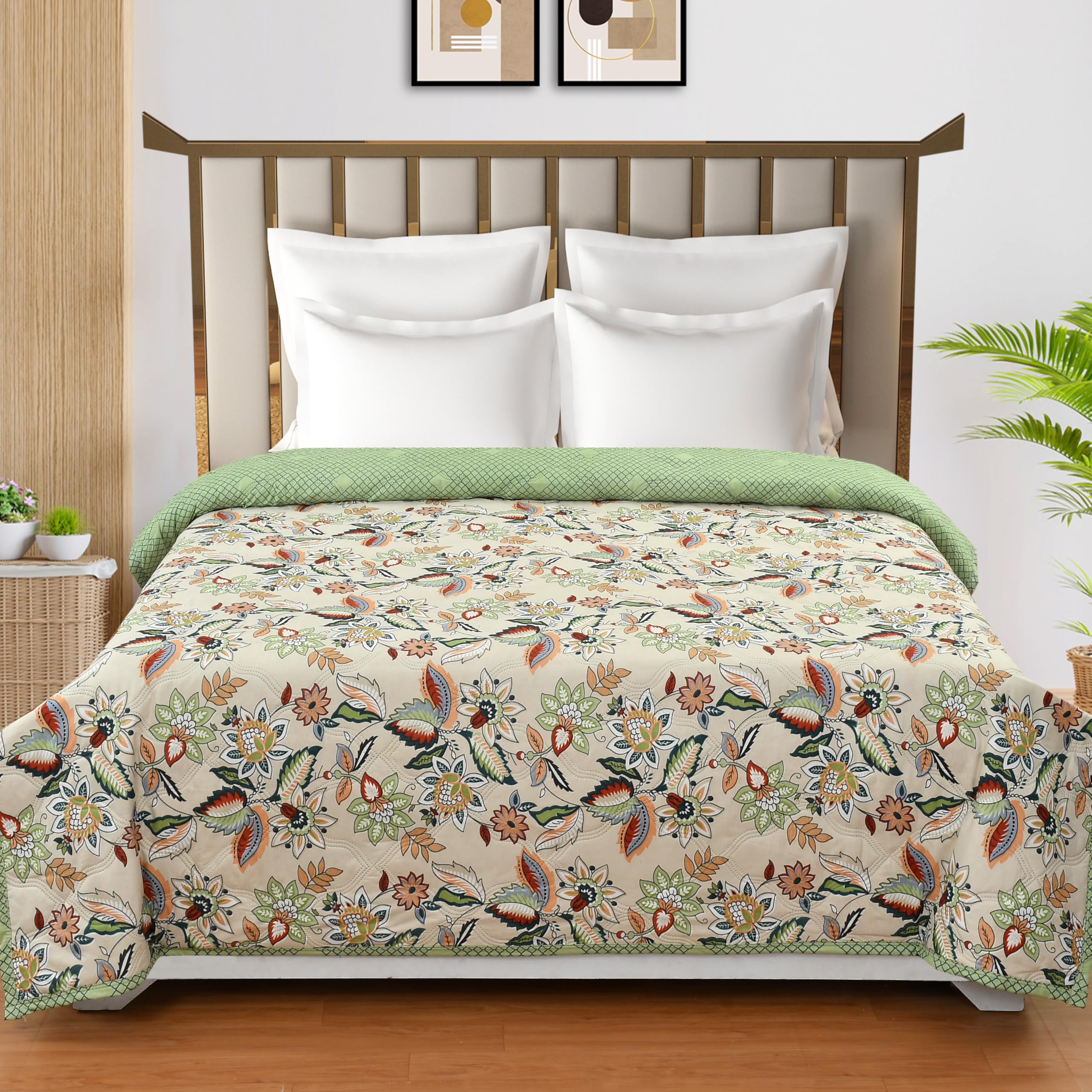 IVAZA UltraSonic Quilted 120 GSM Microfibre Reversible Double Bed Printed Comforter/Quilt/AC Blanket/Dohar Breathable Cozy Super Soft Brown