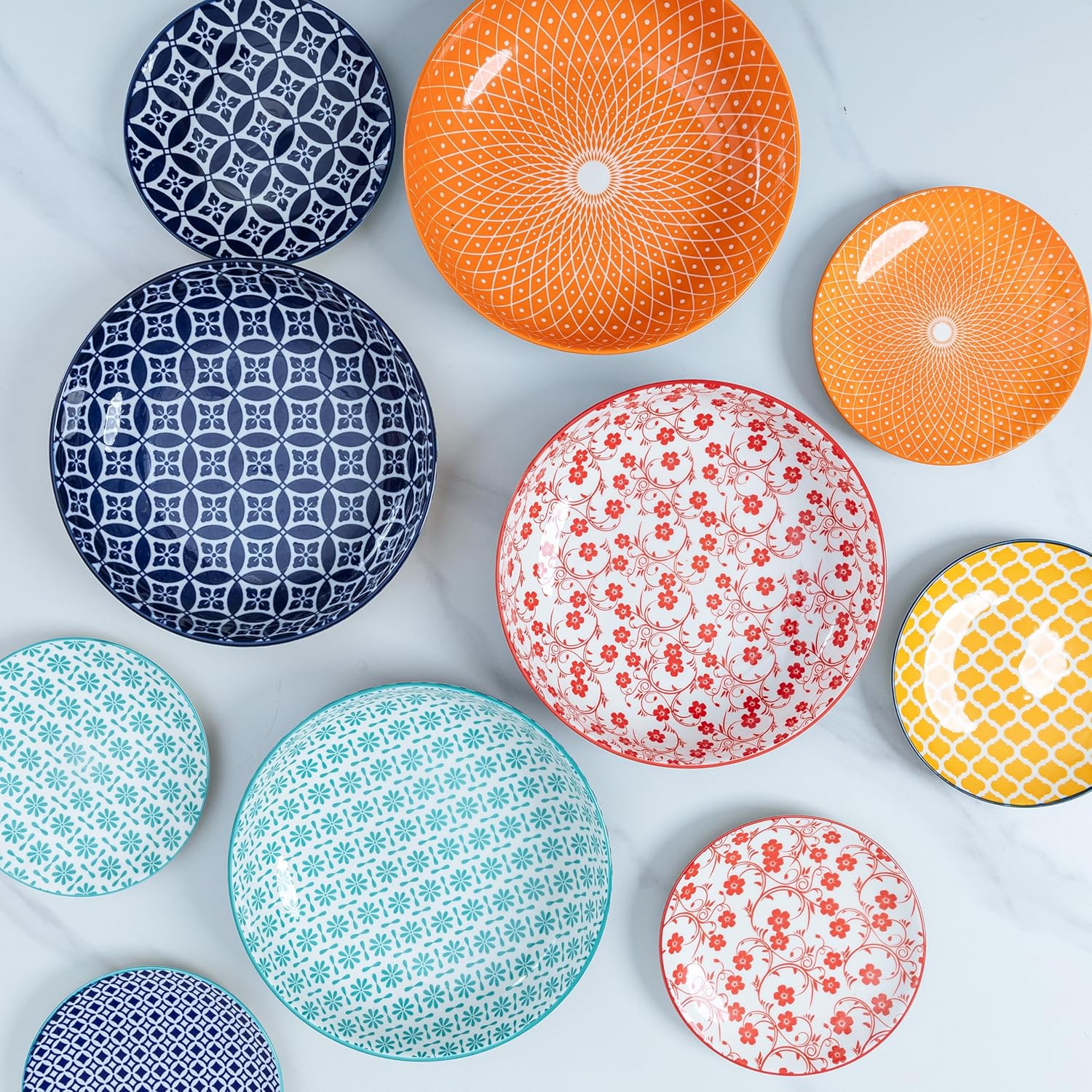 LEHAHA Porcelain Pasta Bowls, 32oz Ceramic Dinneware Dinner Bowls Set of 4, Large Colorful Wide and Shallow Salad Serving Bowls for Kitchen, Dishwasher & Microwave Safe, Multicolor