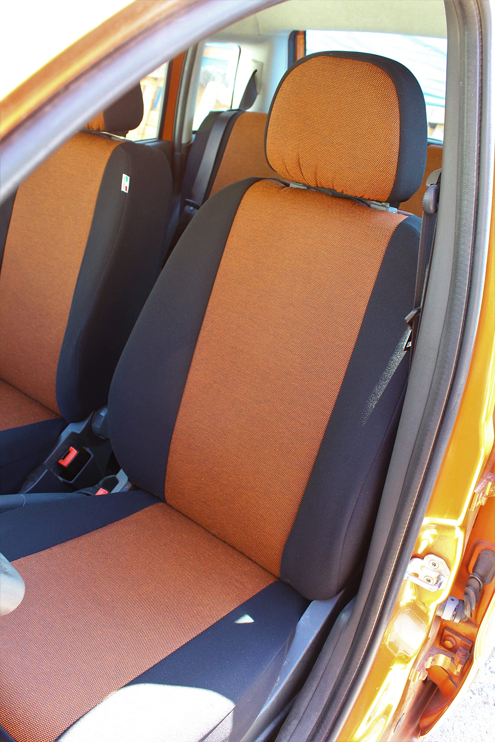 Italfodere - Coprisedili in Tessuto Compatibili con Fiat Panda 2003>2011 II Serie - Anteriori e Posteriori - Facili da Installare - Protezione Totale per i Sedili - Accessori Auto Interni - Arancio