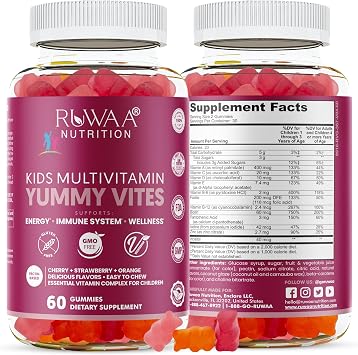 RUWAA NUTRITION Kids Multivitamin Gummies, Gummy Vitamins, Zinc, Vitamin C, D, E, B6, Growth & Immune Support, Chewable, Gluten-Free, Non-GMO, 60 Childrens Multivitamins for Kids 3 Fruit Flavors