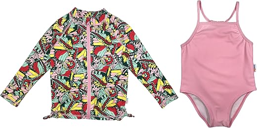 SwimZip Girl Long Sleeve Rash Guard &amp; 1 Piece Swimsuit UPF 50+ (Multiple Colors)