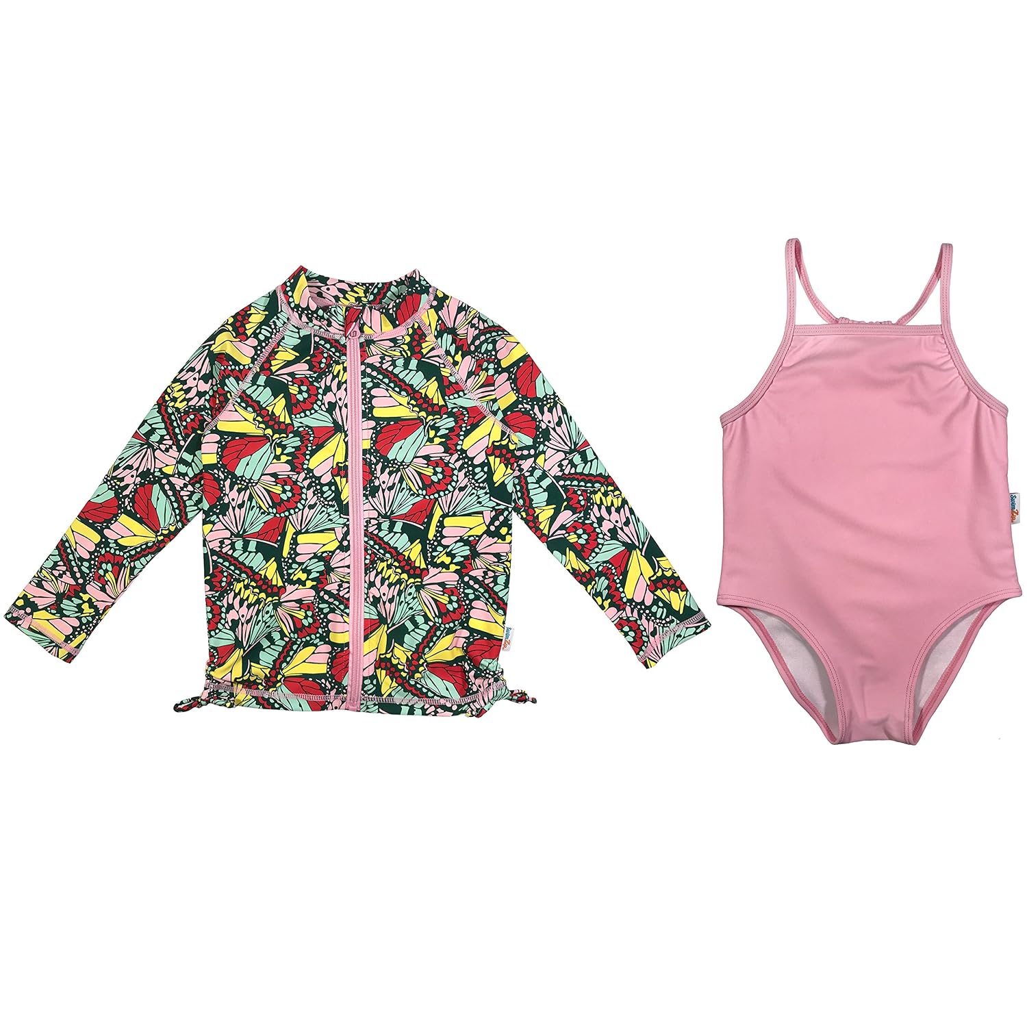 SwimZip Girl Long Sleeve Rash Guard 1 Piece Swimsuit Set UPF 50 Zip18 Pink Butterfly 6-12 Month - Review, Price and Buying Guide