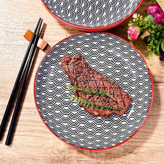 8 Inch Japanese Ceramic Dinner Plates, Porcelain Plates Set of 4