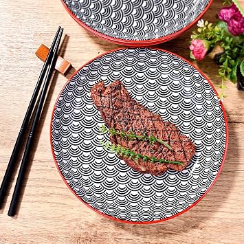 8 Inch Japanese Ceramic Dinner Plates, Porcelain Plates Set of 4