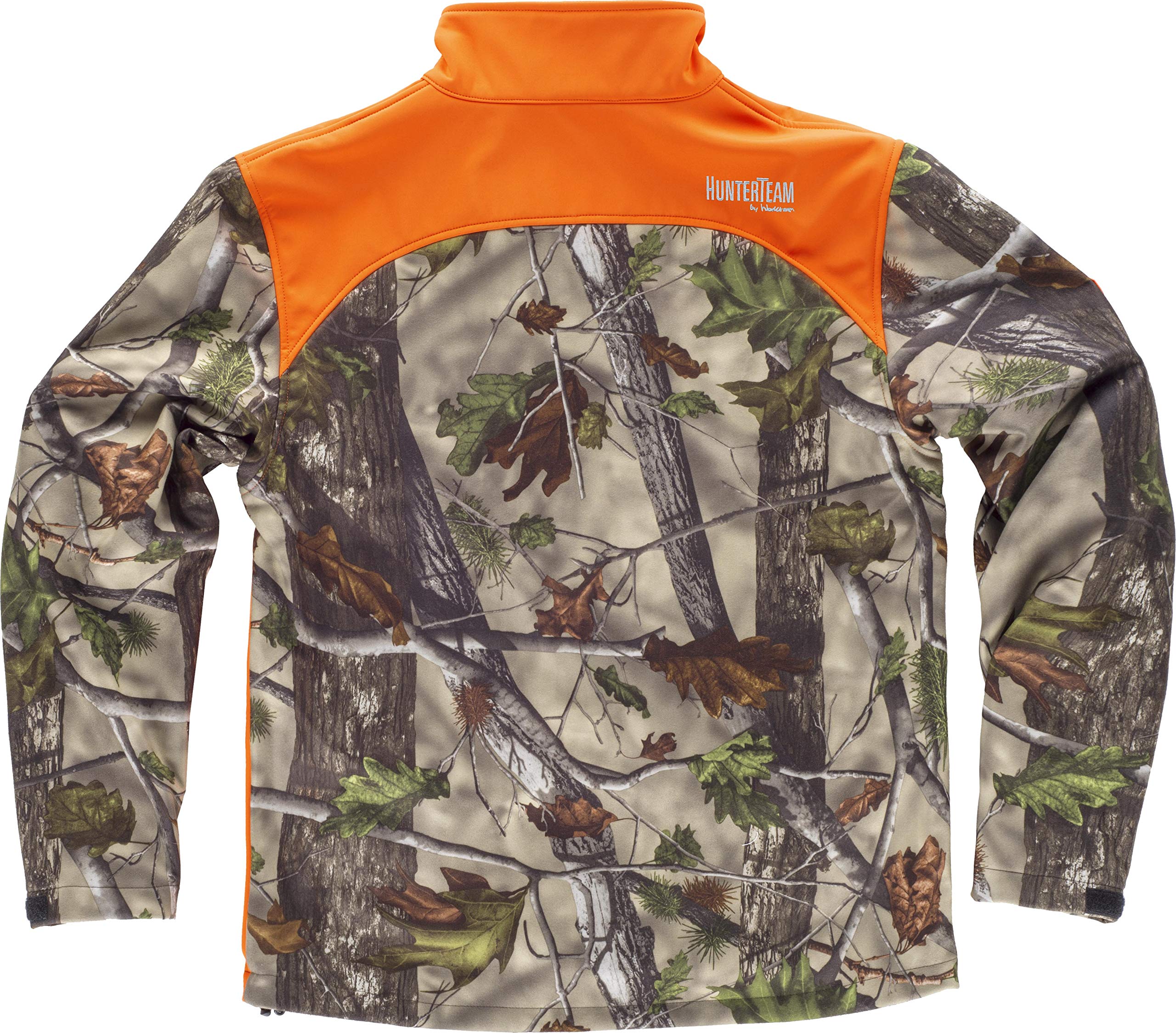 Work Team Chaqueta Caza y Pesca workshell Estampada con Motivos Vegetales, con canesús y costadillos a Contraste. Cuello Alto y cubrecosturas Interior Hombre