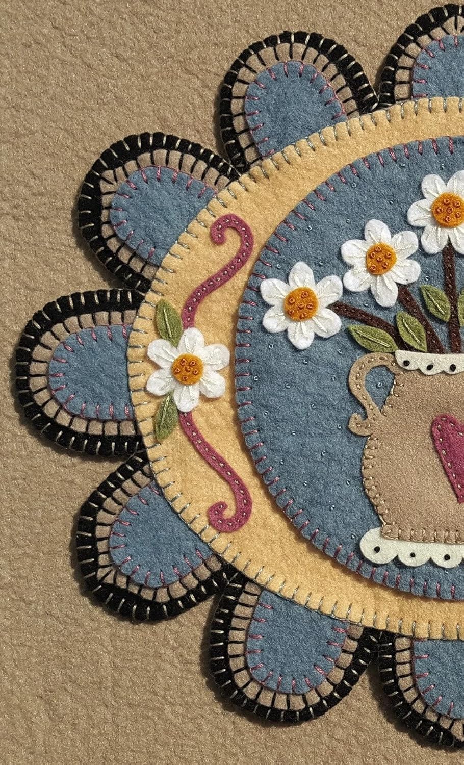 OTR Felt He Loves Me Penny Rug Kit Pre Washed Wool Applique Kit Flower Pattern Candle mat (188)