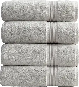 Springtree Home Luxury Bamboo Rayon Plush Bath Towel Set | 4-Pack | Grey