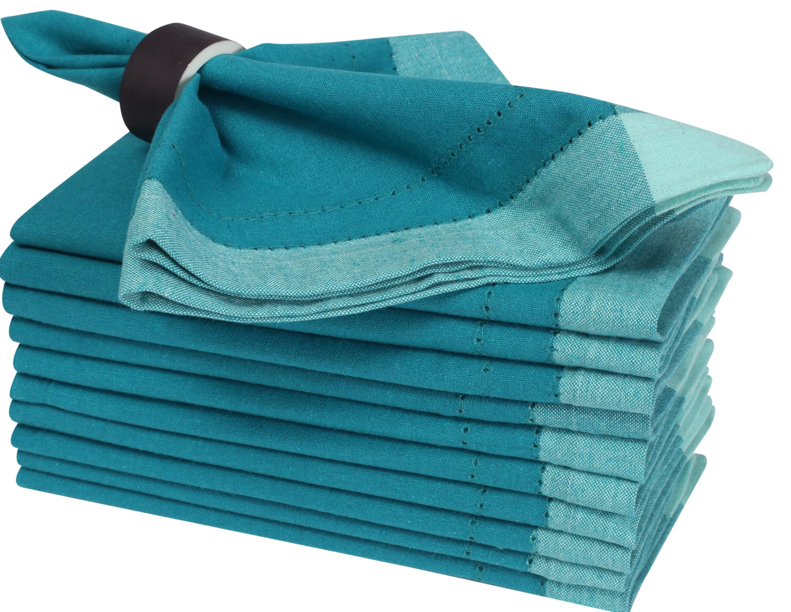 AmazonBasics Cloth Napkins - Set of 12 Cotton Dinner Napkins, 20x20 Double Hemstitched, Machine Washable, Teal Multi
