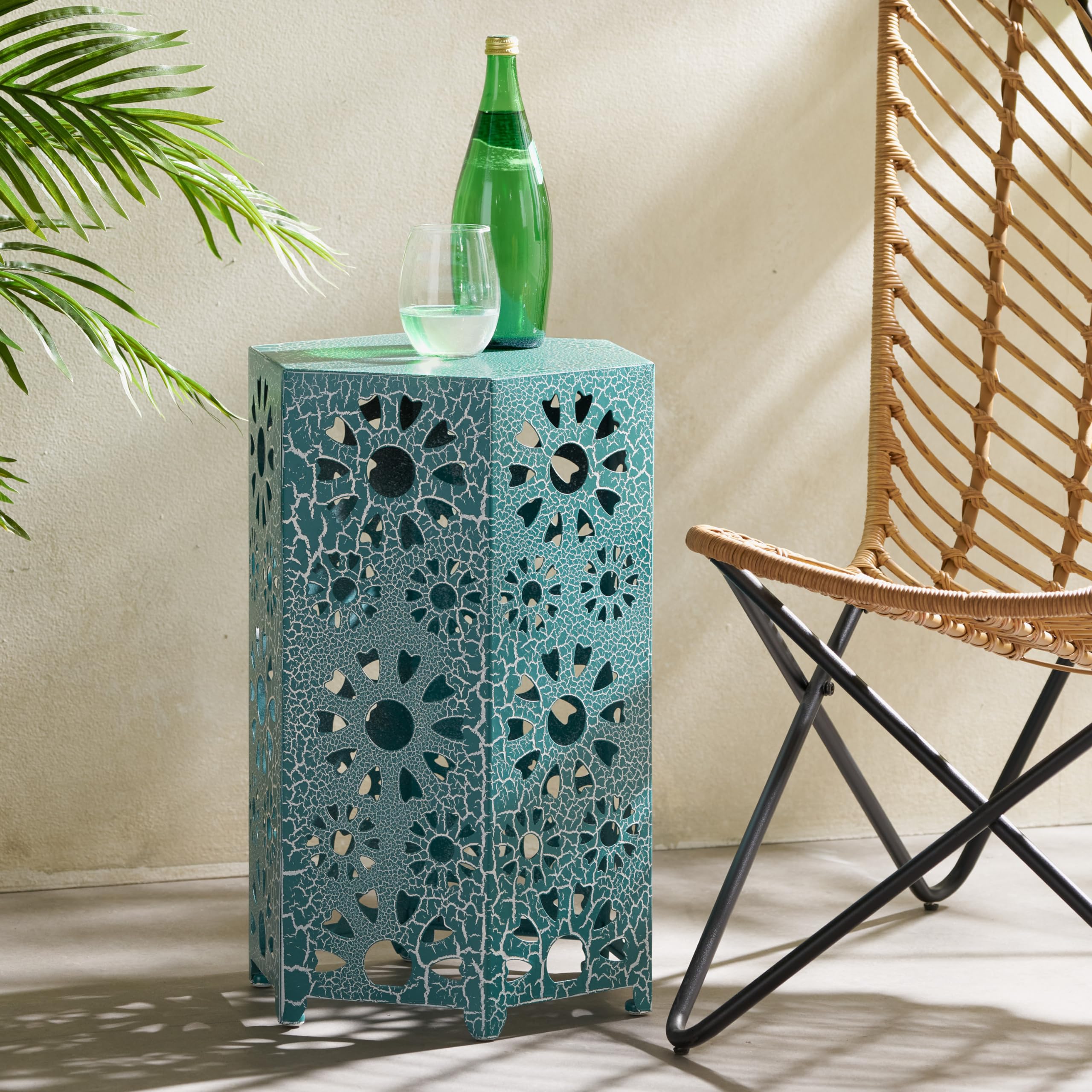 Amazon.com : Merax Iron Patio Side Table with Sunburst Cut Out