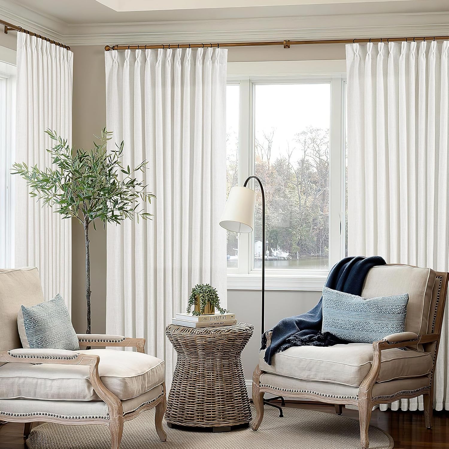 Ivory White Pinch Pleated Extra Wide Linen Curtains 84 Inches Long for Patio Sliding Glass Door 70 Inch Wide Pleated Drapes with Hooks Rings Semi Sheer 70x84 Curtain for Living Room 1 Panel Beige White 70"W x 84"L (Pack of 1)