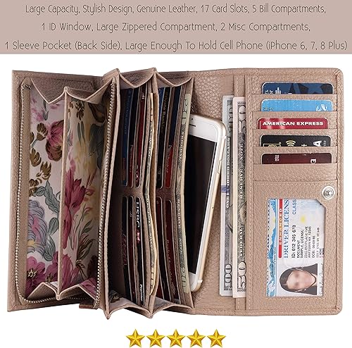 Miniatura 2 de Mou Meraki Billetera de cuero genuino con bloqueo RFID para mujer, billetera con cierre de dos pliegues - Billetera de mano para mujer - Escudo