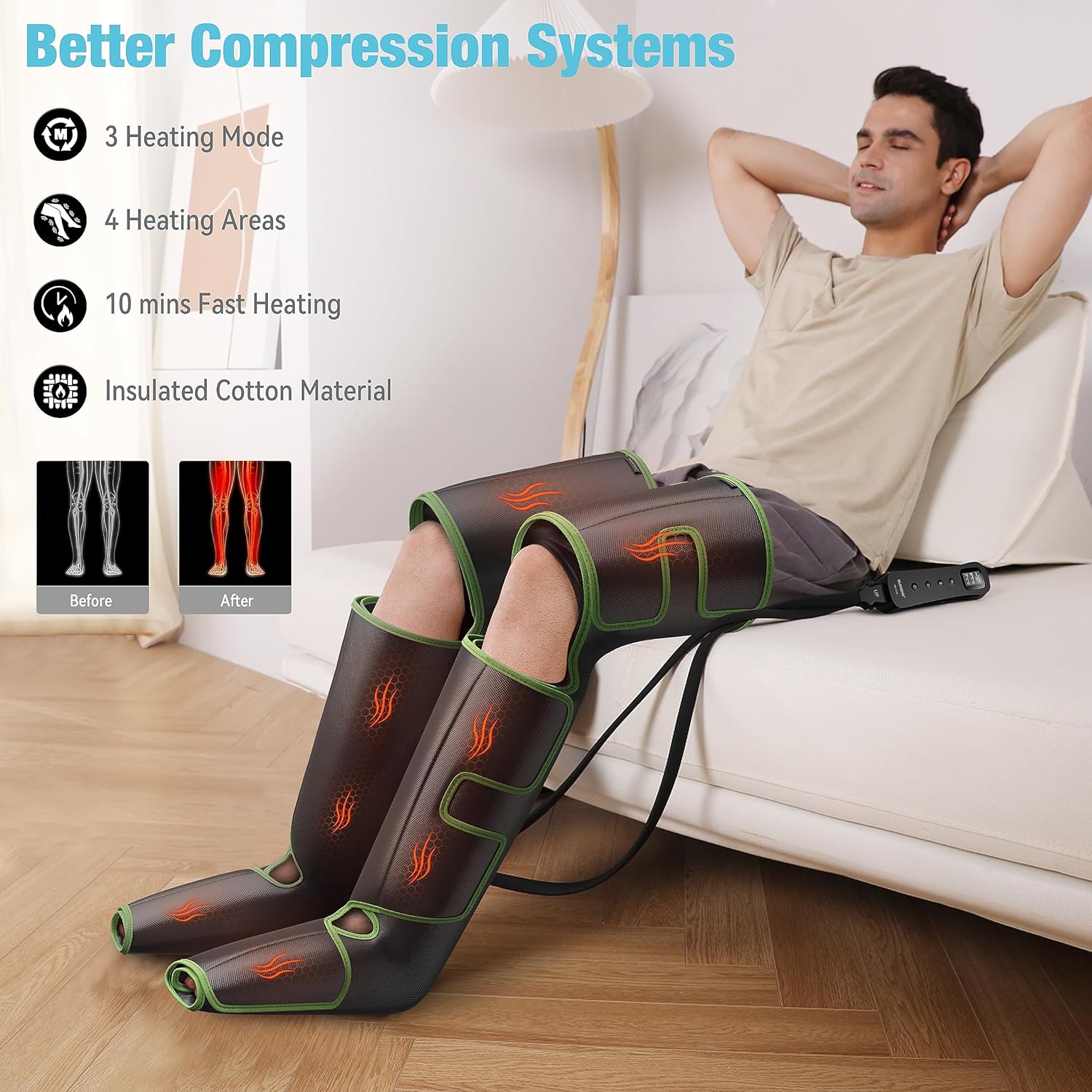 QUINEAR Leg Massager for Circulation and Pain Relief, Foot and Leg Compression Massager with Heat 2 Extender 3Heat 3Mode 3Intensity Calf Massager for Cramps Edema Swelling, FSA-HSA Eligible - Image 2