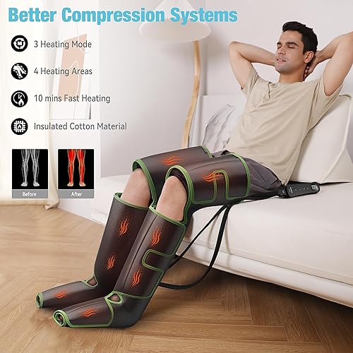 Vista 2 de QUINEAR Masajeador de piernas para circulación y alivio del dolor, masajeador de compresión de pies y piernas con calor 2 extensores 3Heat 3Mode 3