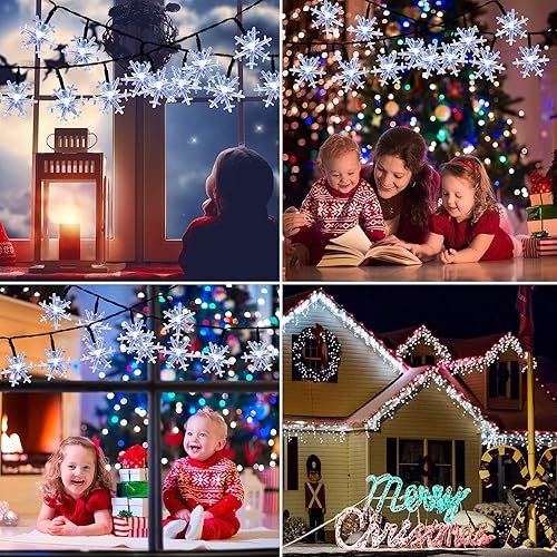 Miniatura 7 de Mudder Tira de 80 luces LED de Navidad más grandes de 33 pies con forma de copo de nieve, funciona con energía solar, tira de luces impermeables