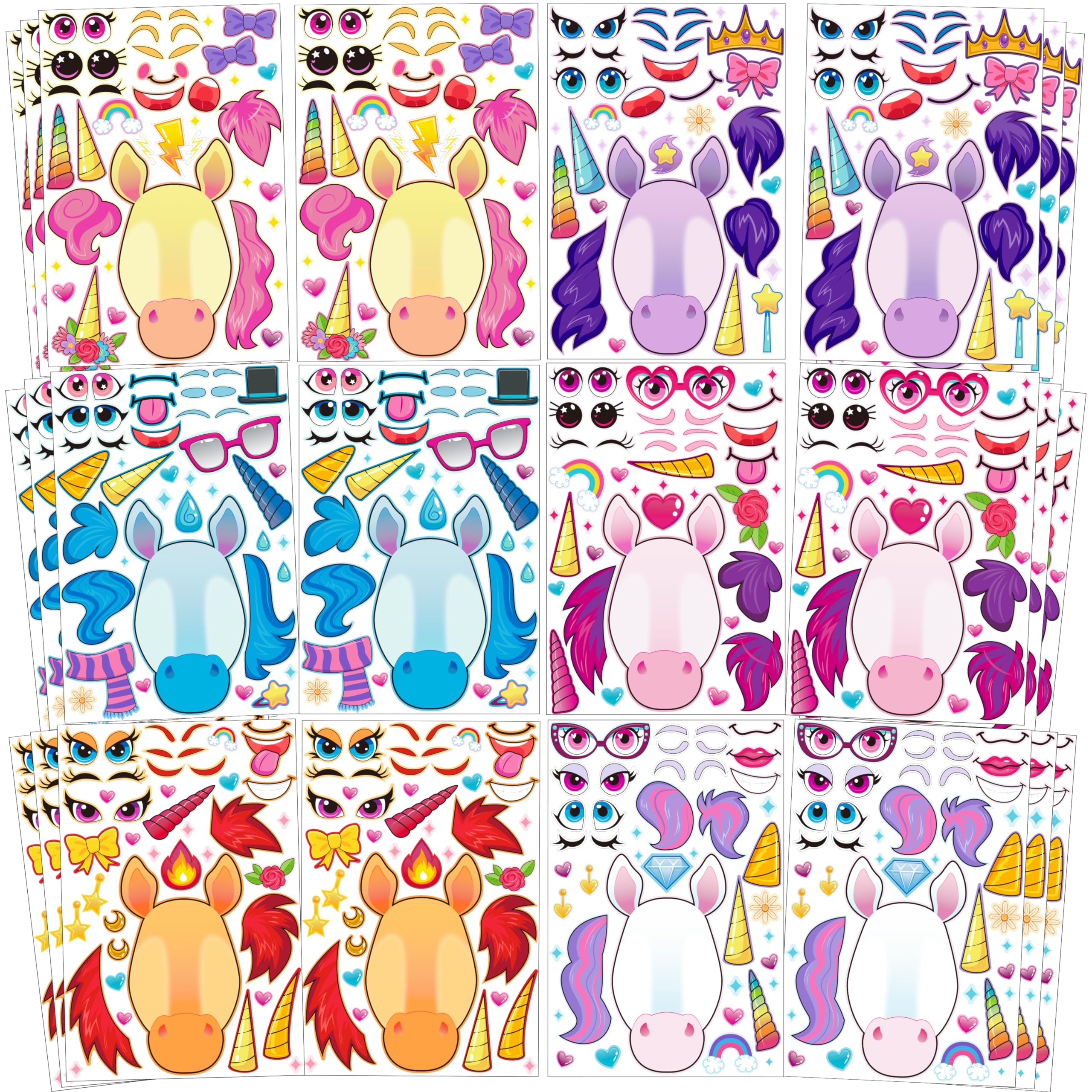 JOYIN 36 Unicornio Pegatinas Infantiles Stickers Set Haz tu propio animal de fantasía de unicornio Mezcla y combina hojas de pegatinas con animales de unicornio de fantasía, regalos cumpleaños niños