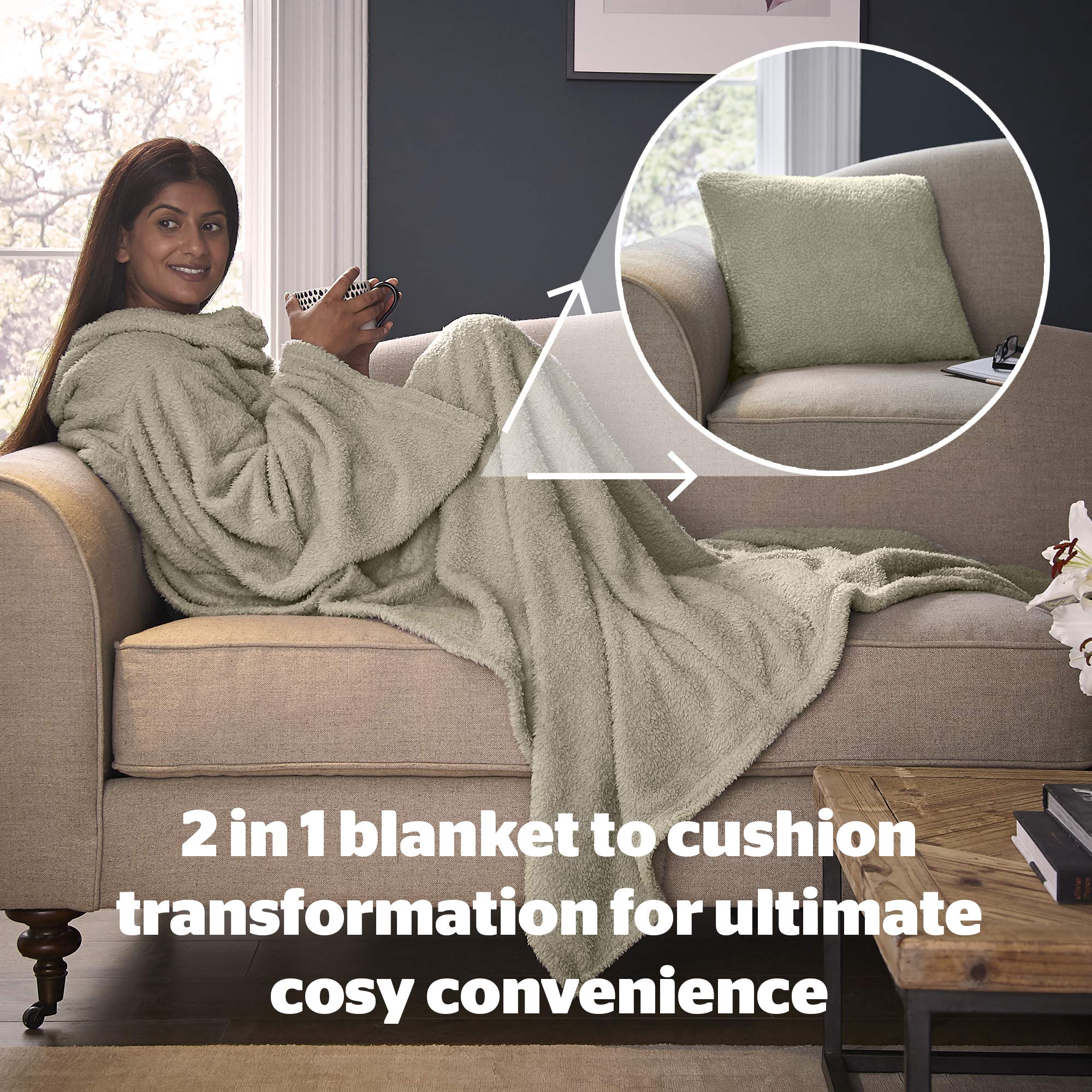 Silentnight Snugsie Wearable Blanket - Soft Teddy Fleece Blanket with Sleeves - 2-in-1 Sleeved blanket and Cushion - Supersized with Foot Pocket, taupe, 539050QV