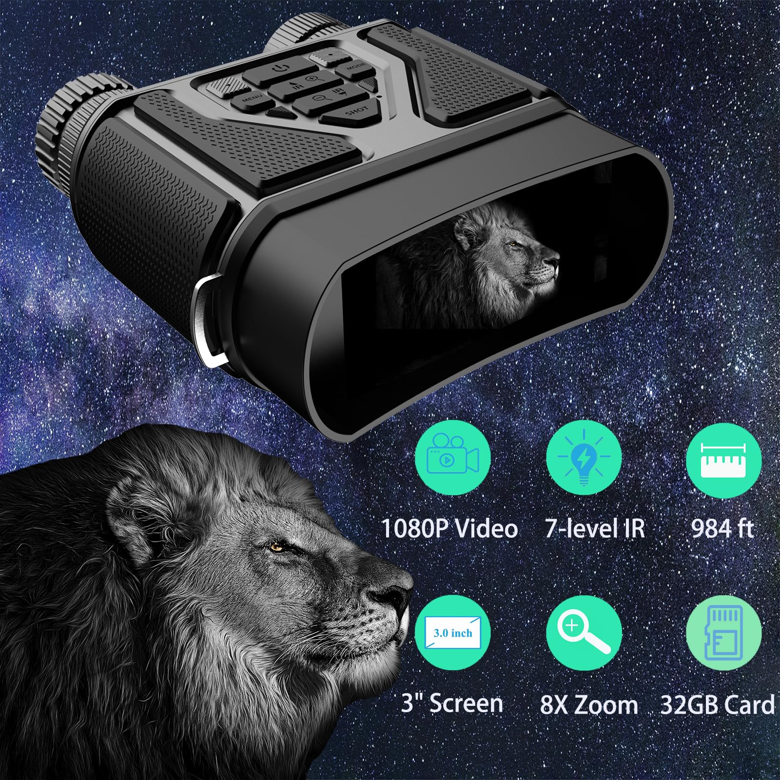 Night Vision Goggles - Night Vision Binoculars for Adults, Gifts for Men Him Husband Dad with 8X Zoom, 4000mAh Rechargeable Gear for Hunting & Camping (Black)