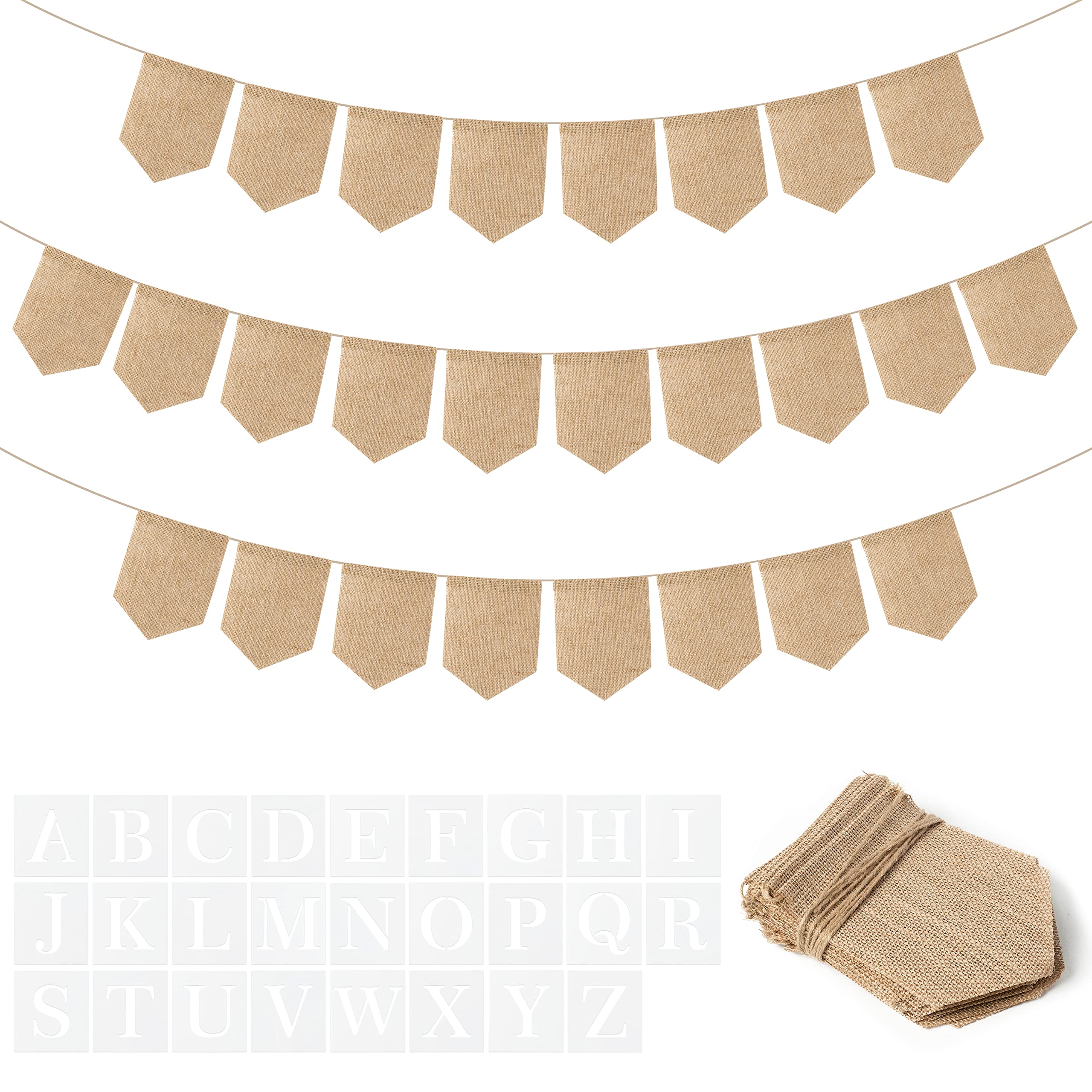 WATINC 26pcs DIY Burlap Banner with 26 Letter Stencil Kit, DIY Alphabet Banners Name Sign Burlap Flags Garland Handwriting Bunting for Party Decoration Wedding Birthday Wall Home Decor Supplies