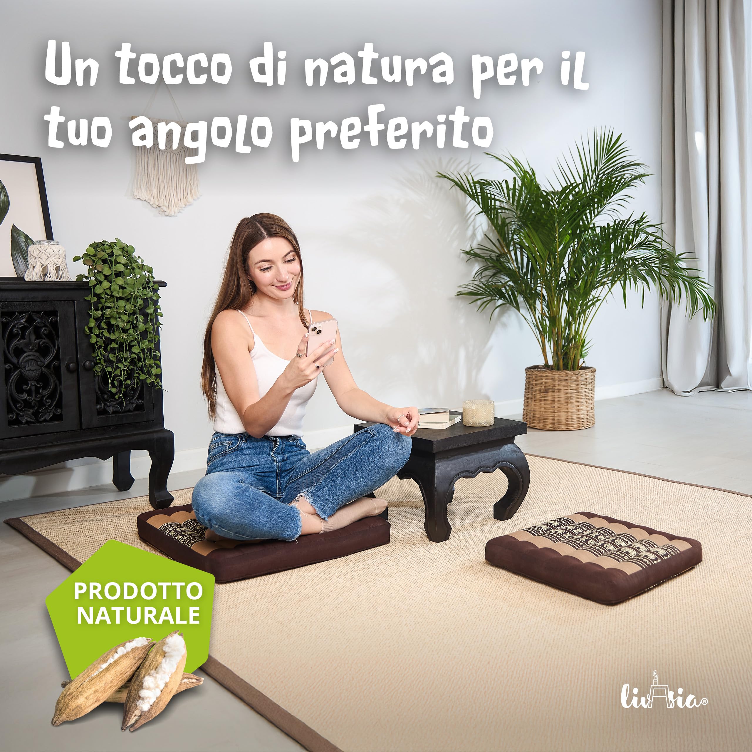 livasia cuscino coprisedia grande - 50x50x6cm - cuscino per pavimento indoor/outdoor, cuscino meditazione yoga, mobili in pallet, cuscino impunturato per sedia e panchina (Marrone/Elefanti)
