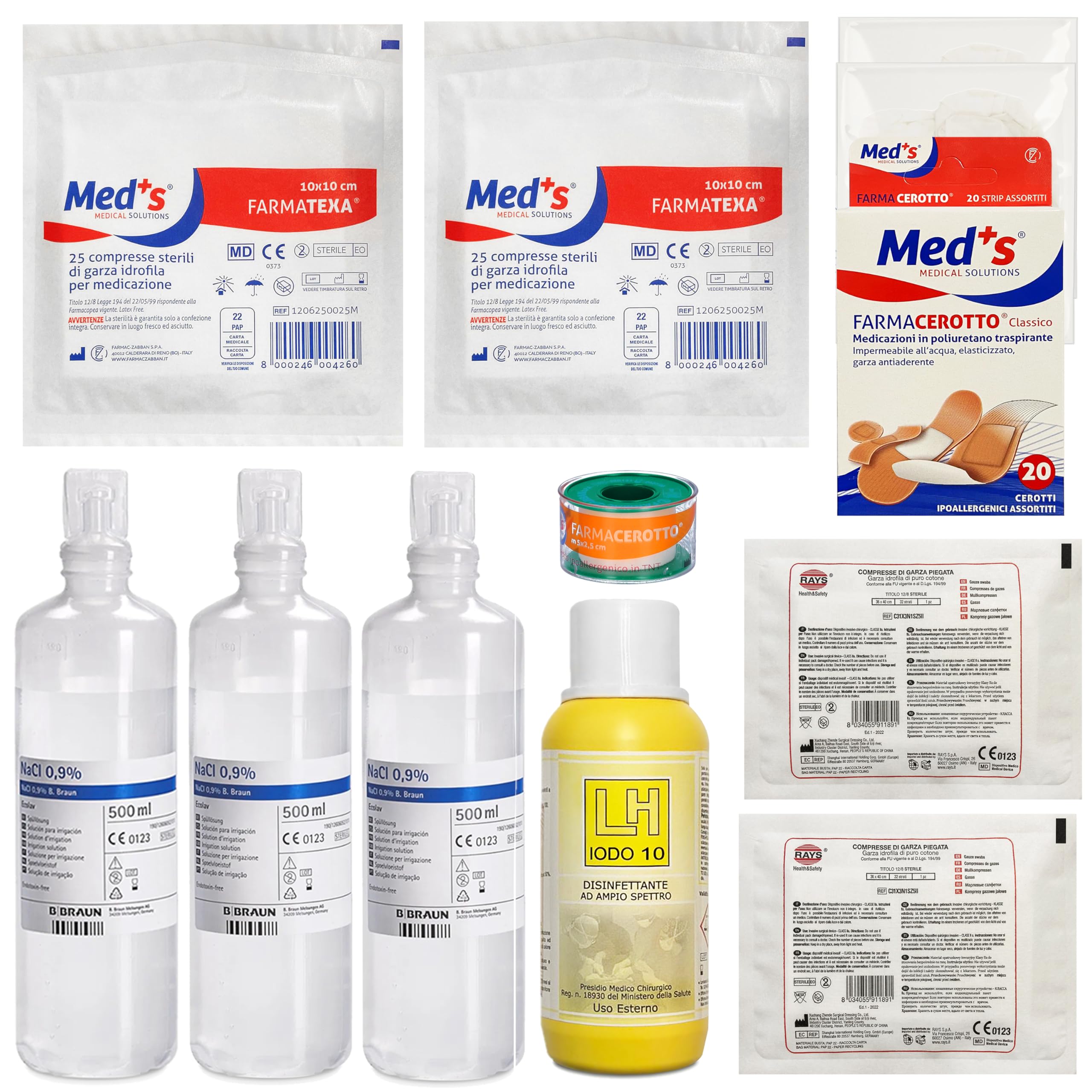 KIT BASE per reintegro ALLEGATO 1 parziale, pacco di medicazione per cassette di Pronto soccorso, Armadietto aziende più 3 dipendenti