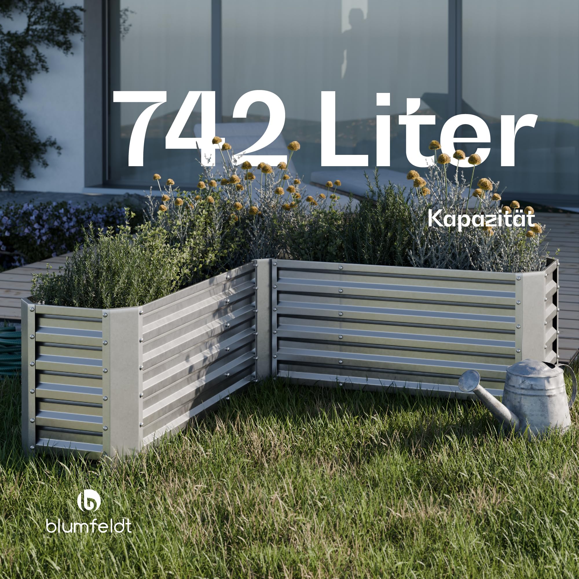 blumfeldt Hochbeet 160x160, L-förmiges Gartenhochbeet 742 L Aus Wetterfestem Galvanostahl, Ergonomisch & Rostbeständig Mit Offenem Boden Für Optimale Drainage & Einfache Montage