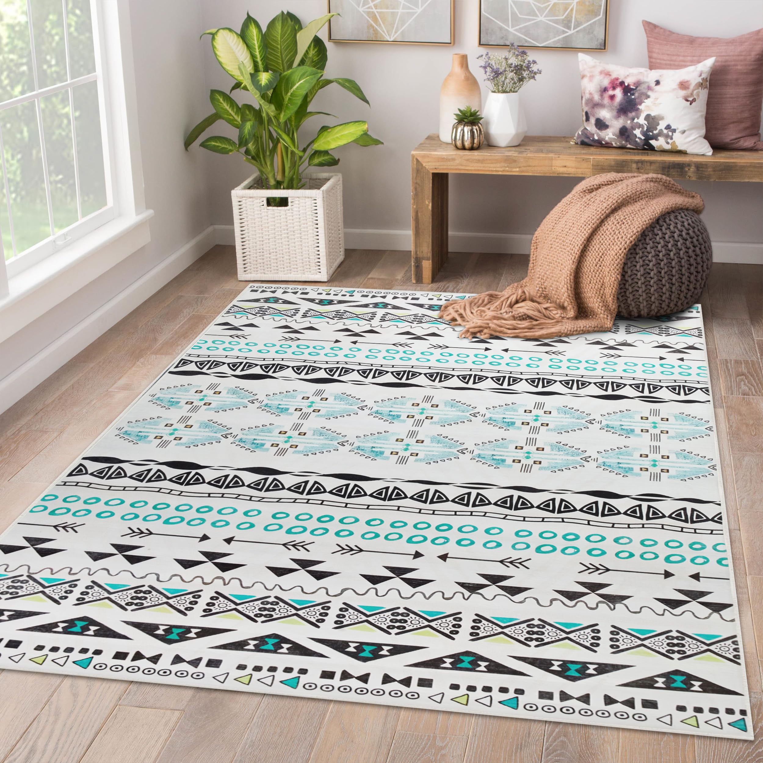 AMEHA Area Rugs Living Room Large 160x230 Cm - Printed Rugs for Bedroom Traditional Style Modern Carpet Geometric Pattern Super Soft Non Shedding Large Rug Easy Care (Zuri) โ image 1