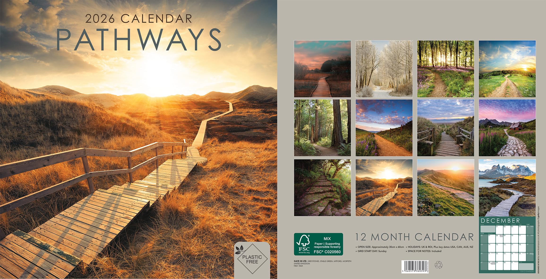 2026 Pathways 12" x 12" Square Hanging Wall Calendar with Stunning Nature and Travel Scenery - No Plastic, Environmentally Friendly. Daily, Weekly, Monthly 12 Month Planner - Image 4