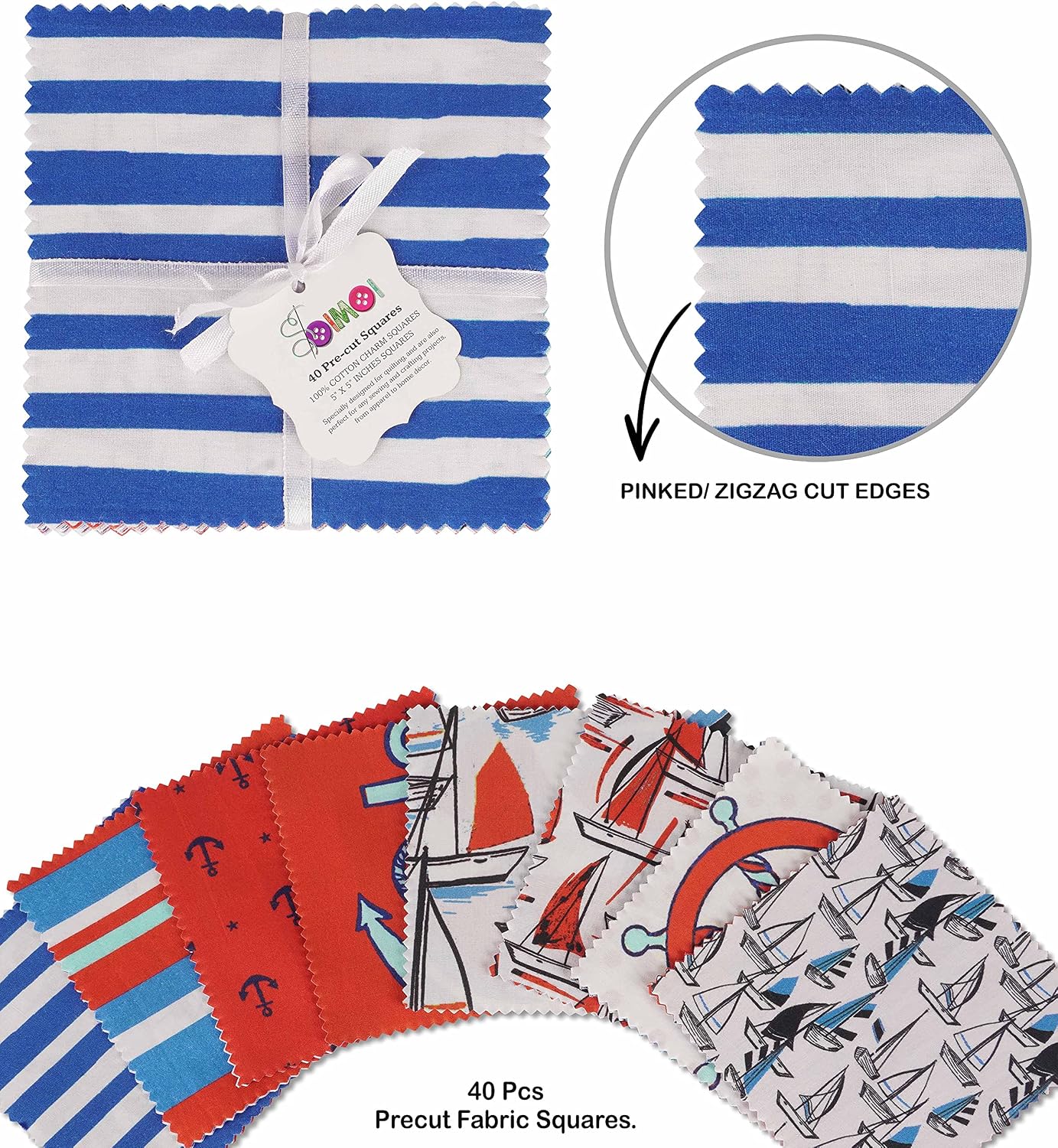 Soimoi Coastal Print Precut 5-inch Cotton Fabric Quilting Squares Charm Pack DIY Patchwork Sewing Craft-Blue image 3